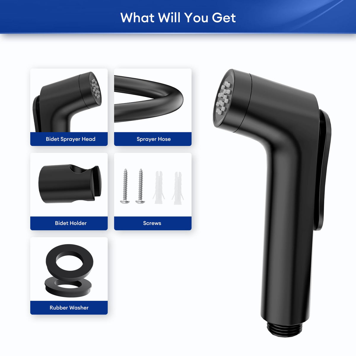 JOMOO Matte Black Handheld Bidet Sprayer Set, High-Pressure Shattaf Set with 1.2m Bidet Hose, Fingerprint-Resistant, Press & Keep Handspray for Toilet & Personal Hygiene, Cloth Diaper