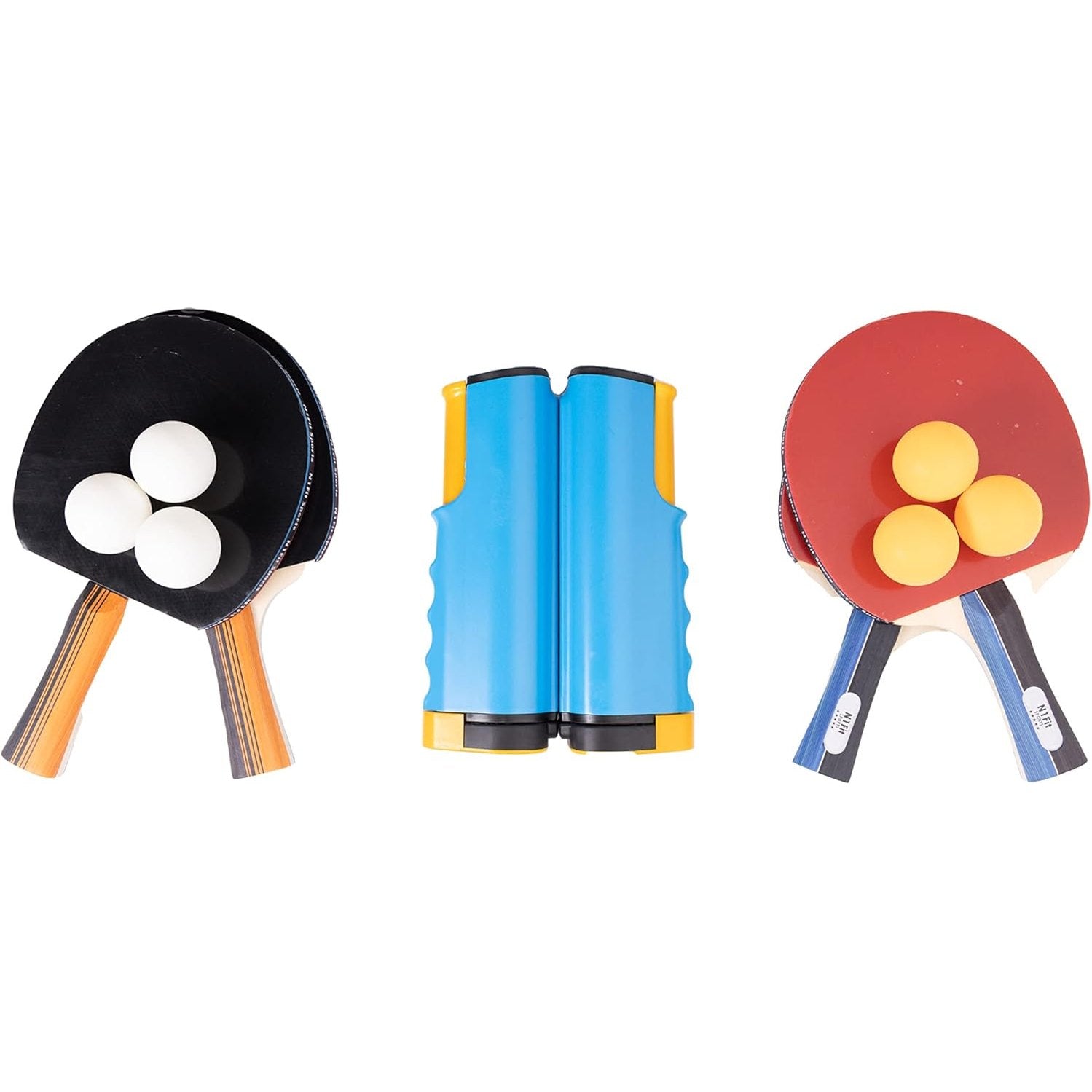 Portable Ping Pong Paddle Set with Retractable Net, 4 Paddles, 6 Balls, and Carrying Case