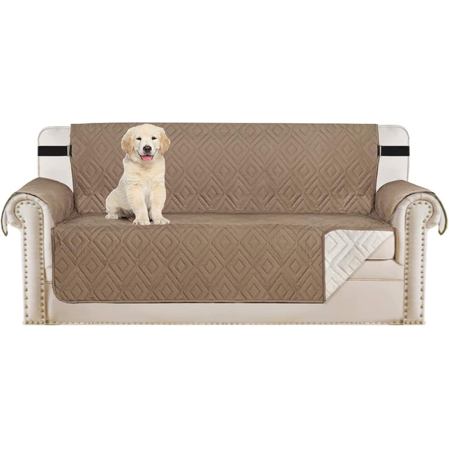 SHUOJIA Quilted Sofa Cover Reversible Sofa Protector 1,2,3 Seater Armchair Cover with Adjustable Elastic Straps (Black,2-seats) - Medaid International