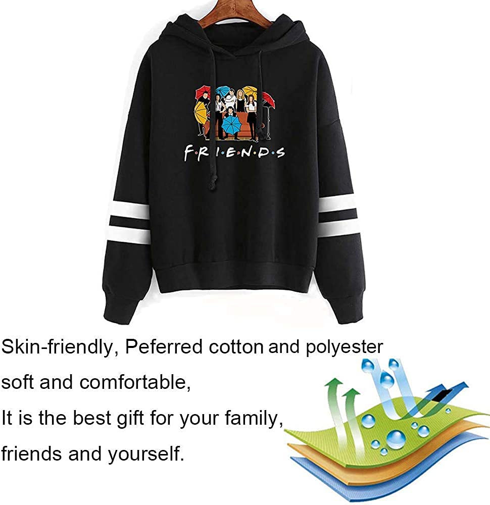 KASTWAVE Friends Hoodies for Women, Long Sleeve Drawstring Fleece Letters Print Hooded Pullovers Autumn Fashion Warm Sweatshirts Casual Loose Blouses Gift for Friends