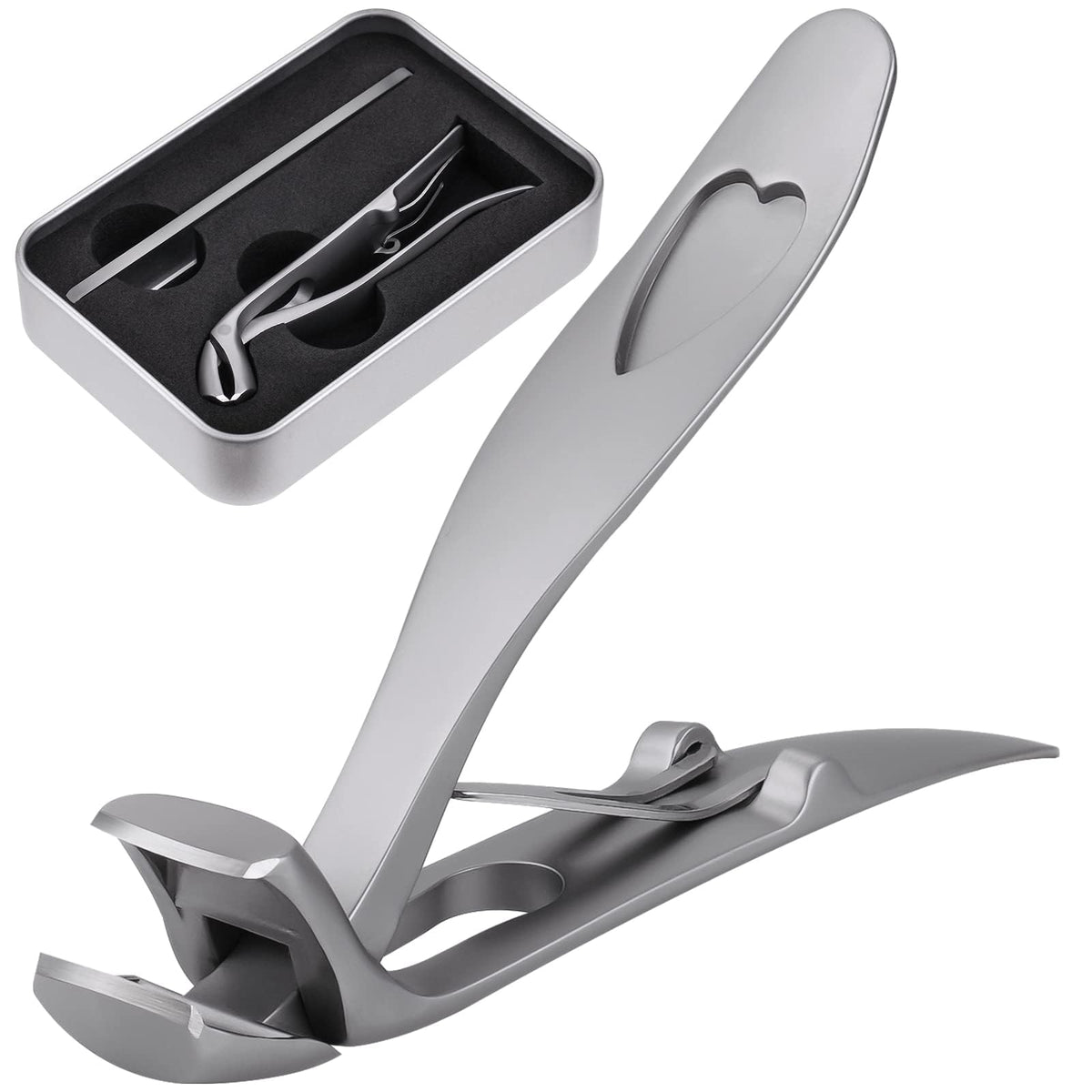 TERRIFI Stainless Steel Nail Clippers, Ultra-Wide Jaw Opening Toenail Clipper for Thick Nails, Cutter for Ingrown Manicure Set with File Metal Boxed, Pedicure Kit for Men Women Seniors (Gray)