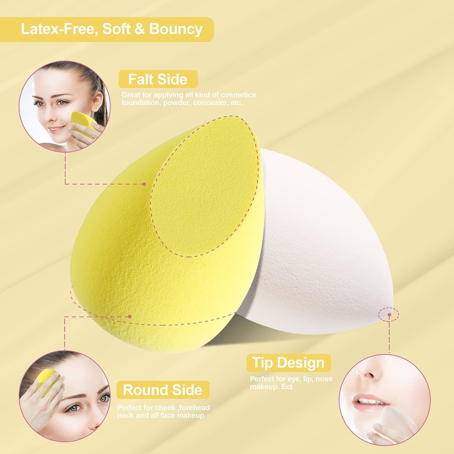 Makeup Sponge Blender DUAIU 4 Pack Beauty Blender Foundation Sponges Set Latex Free Blenders Beauty Make up Sponges with Sponge Egg Case(Lemon Yellow) - Medaid International
