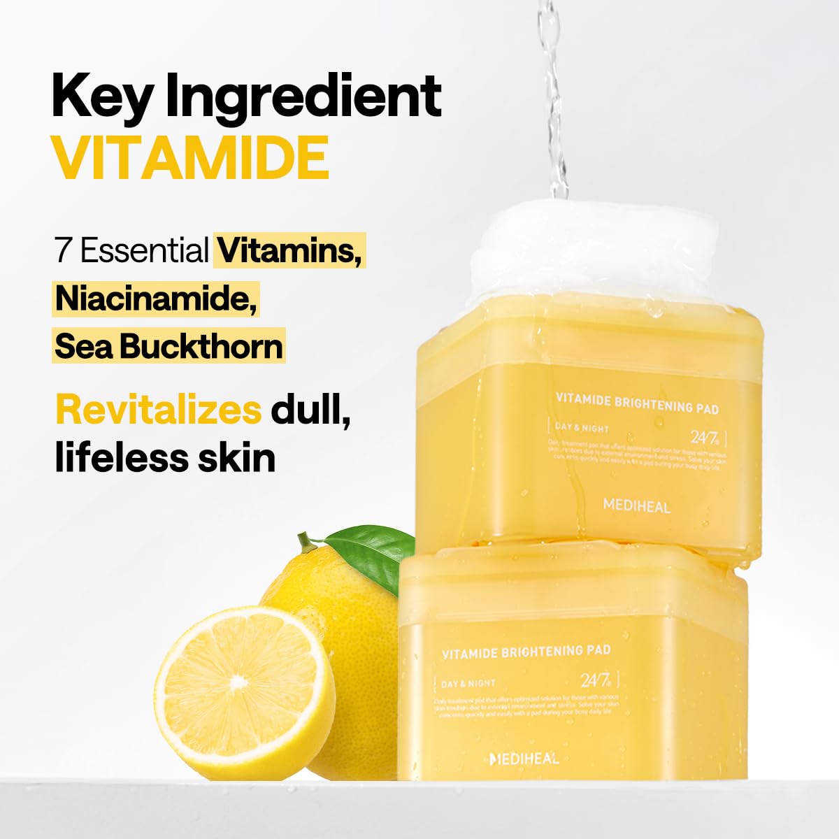 MEDIHEAL Vitamide Brightening Pad - Vegan Face Hypoallergenic Pads with Niacinamide, Sea Buckthorn - Radiance Boosting Pads for Clear, Illuminating Skin 100 - Medaid International