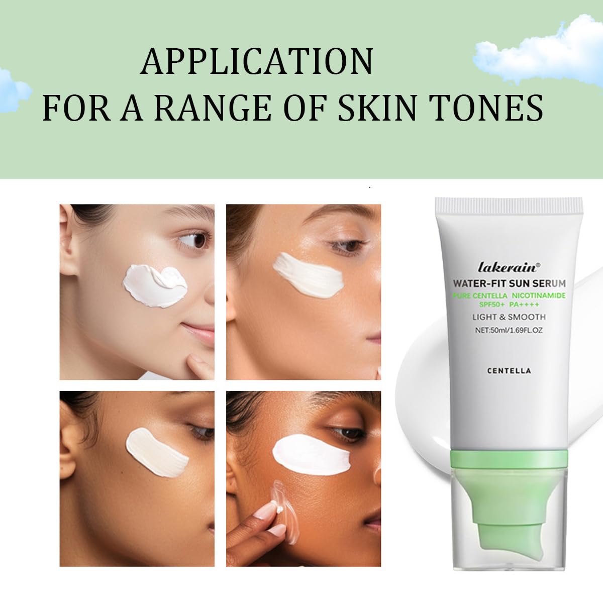2PCS Centella Sunscreen SPF 50,Face Sun Screen Long-Lasting Protection,Madagascar Sunscreen,NO White Cast - Dry Oily Skincare,Moisturizing Non-Sticky Centella Water-Fit Sun Serum for All Skin. (Green) - Medaid International