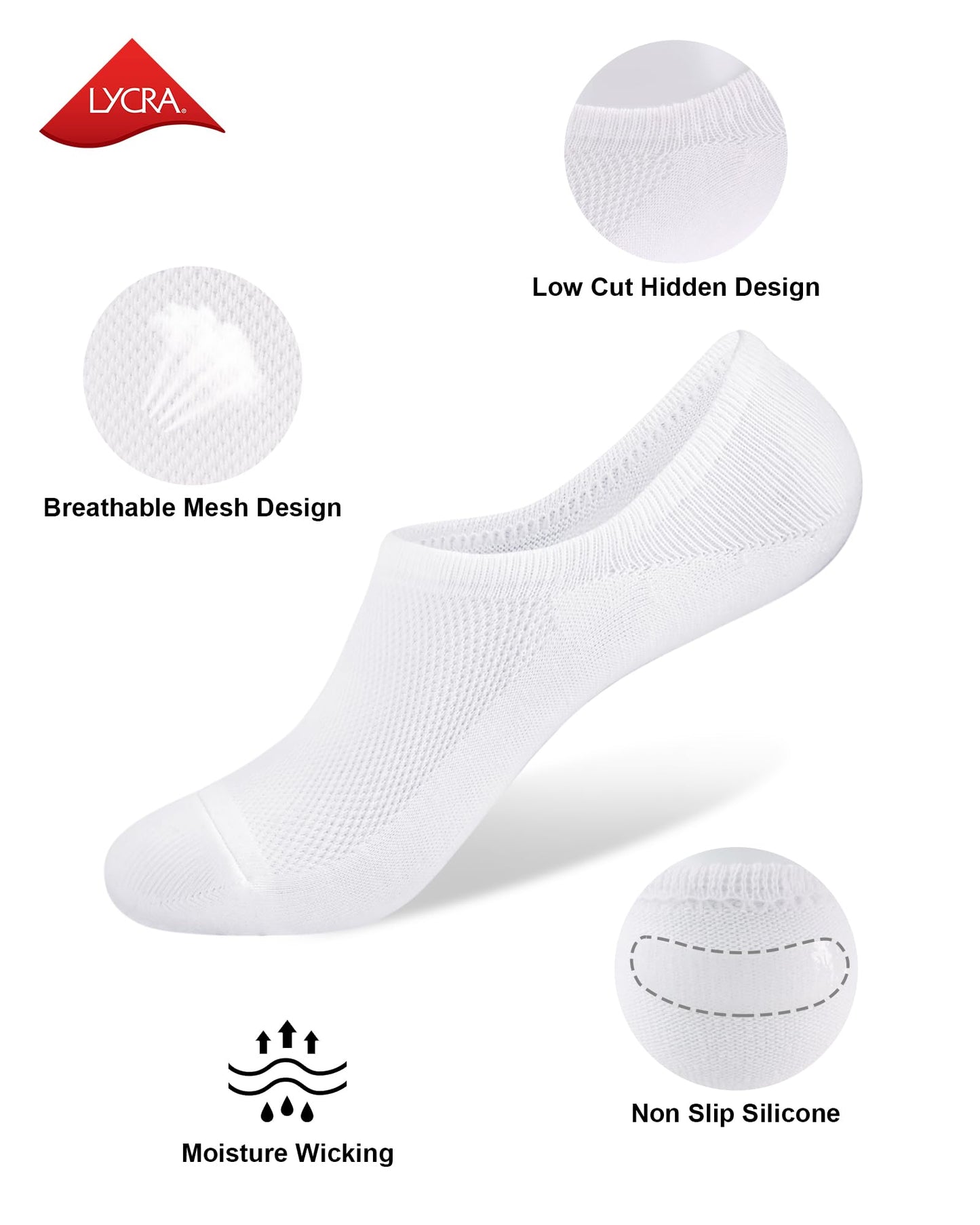 SIXDAYSOX No Show Socks for Men 8 pack Cotton Thin Low Cut Non Slip for Loafer Flats Sneakers (Anti Odor -8 Pure White, Shoe Size:12-15) - Medaid International