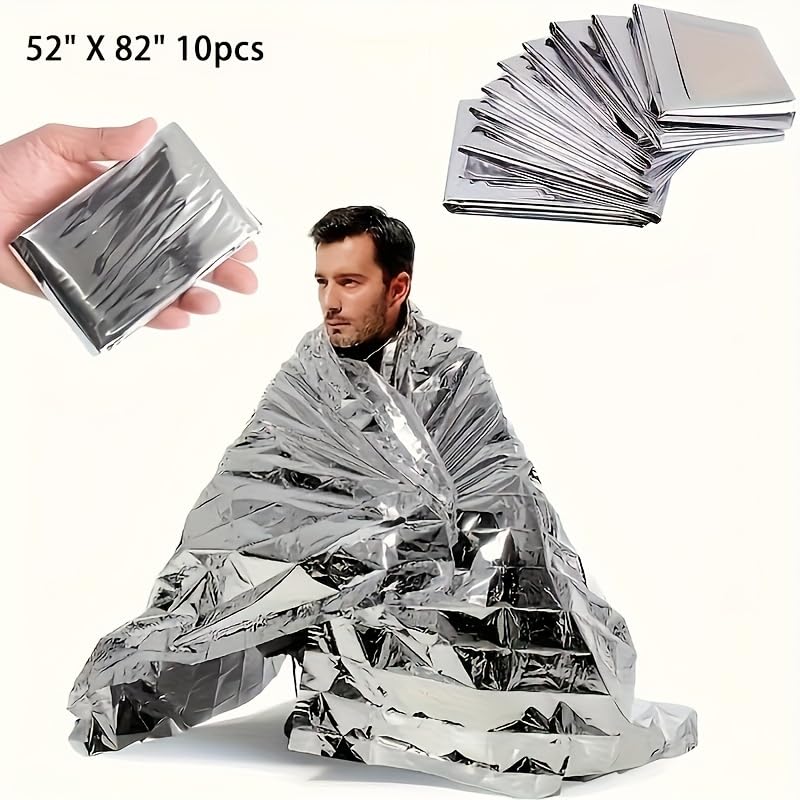 Emergency Mylar Thermal Blankets,Space Blanket Survival kit Camping Blanket, Perfect for Outdoors, Hiking, Survival, Bug Out Bag,Marathons or First Aid-55 X 82