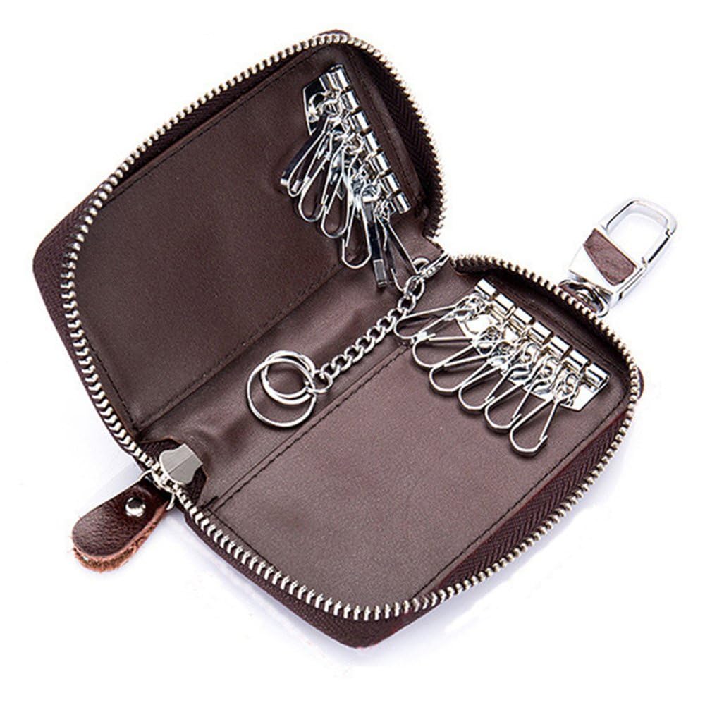 TERRIFI Premium Leather Car Key Holder with 12 Hooks & Ring - Unisex Waist Hang Key Organizer for Ultimate Convenience - Gift for Men or Women (Black, PU Material)