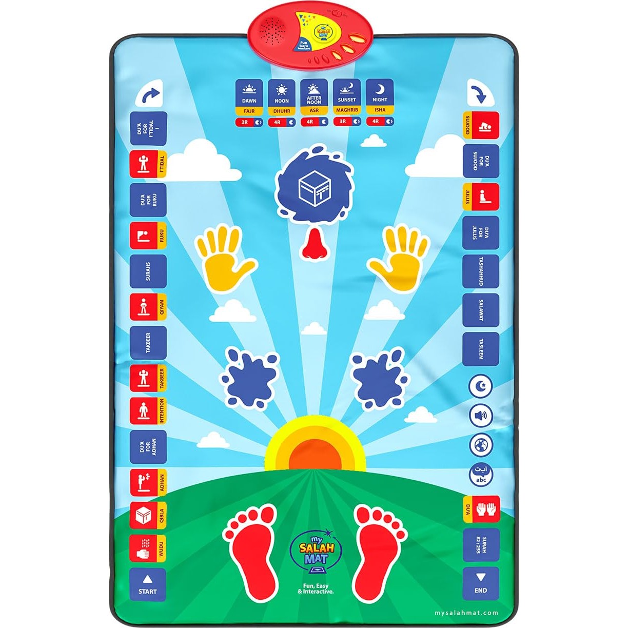 My Salah Mat for Kids - Smart interactive Prayer Mat for learning Salah, Surah, Wudu and Duas - Islamic prayer mat with 10 languages, Salah Translation, 25 Touch Keys and padded mat for Kids 3+ (Blue) - Medaid International