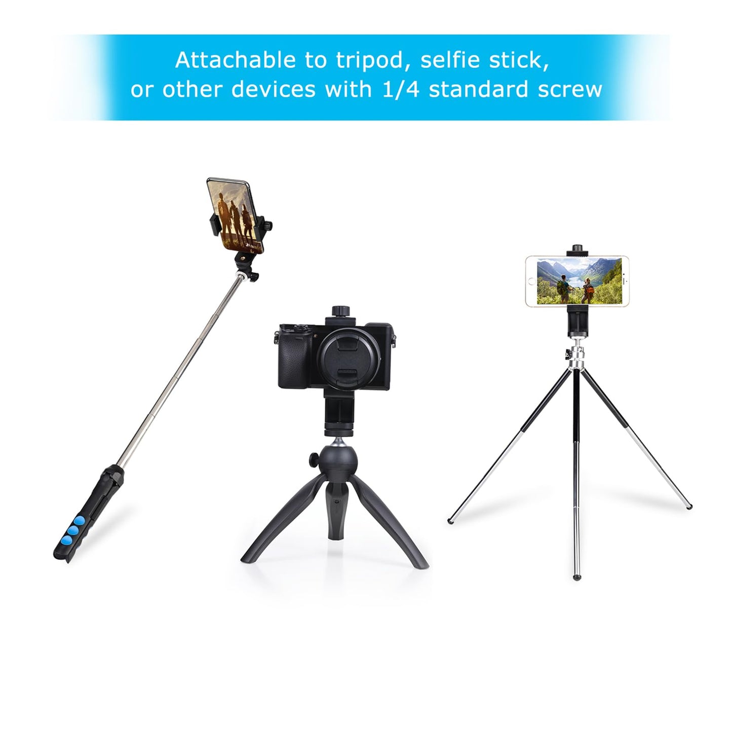 SharingMoment Premium Smartphone Holder/Vertical and Horizontal Tripod Mount Adapter Rotatable Bracket with 1/4 inch Screw/Adjustable Clip for iPhone, Android Cell Phone, Selfie Stick, Camera Stand - Medaid International