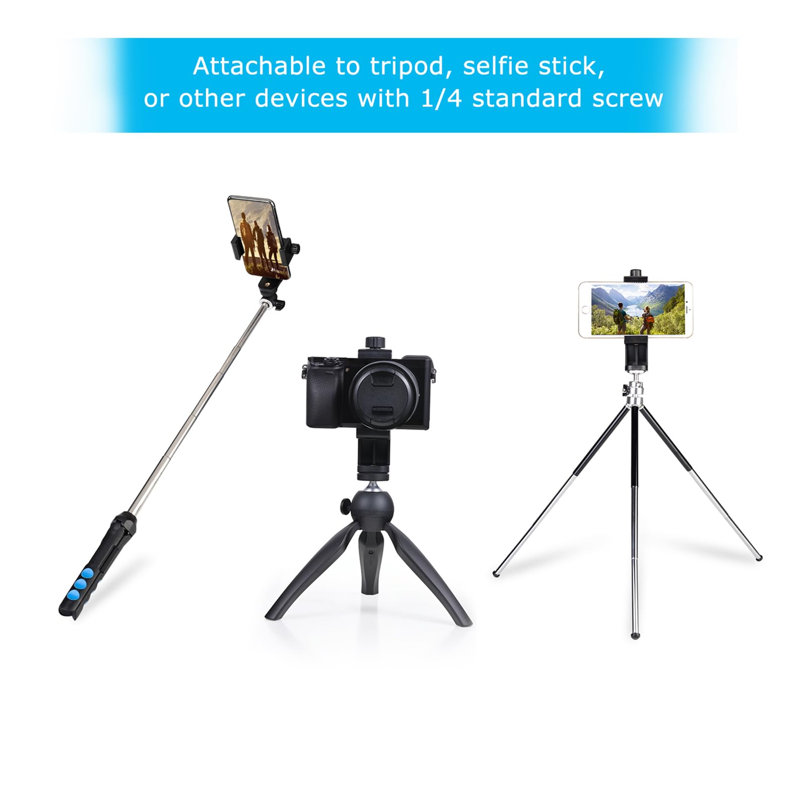 SharingMoment Premium Smartphone Holder/Vertical and Horizontal Tripod Mount Adapter Rotatable Bracket with 1/4 inch Screw/Adjustable Clip for iPhone, Android Cell Phone, Selfie Stick, Camera Stand - Medaid International
