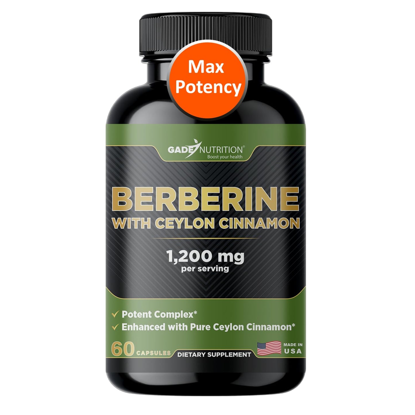 Gade Nutrition Berberine Supplement with Ceylon Cinnamon | Berberine Top Choice with Ceylon Cinnamon Capsules | Organic Veggie Capsules | USA Made - Medaid International