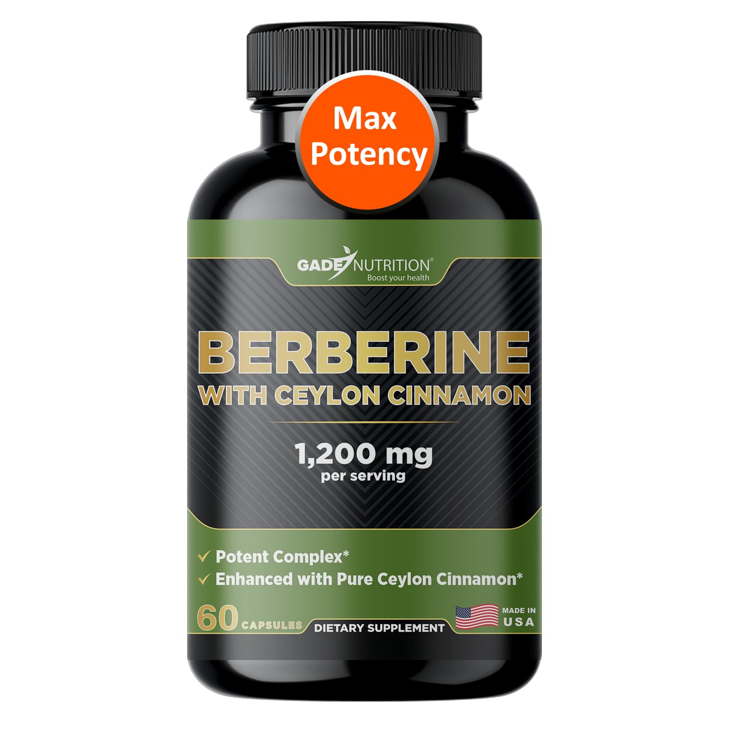 Gade Nutrition Berberine Supplement with Ceylon Cinnamon | Berberine Top Choice with Ceylon Cinnamon Capsules | Organic Veggie Capsules | USA Made - Medaid International