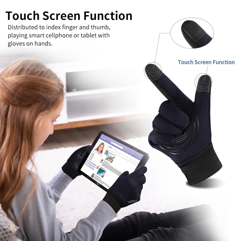 TERRIFI Kids Winter Touch Screen Gloves, Reflective Warm Cycling Gloves for Cold Weather, Outdoor Sports Mittens for Boys and Girls 8-10, Waterproof and Suitable for Biking, Running, Skiing, Black