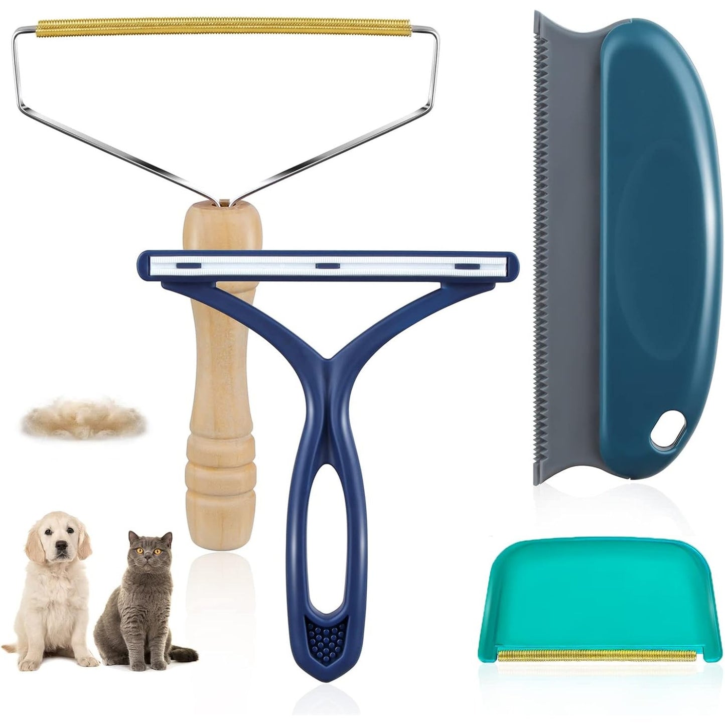Pet Hair Remover - 4 Pack Dog Cat Hair Remover for Couch Furnitures, Reusable Lint Remover Shaver Portable Carpet Rake Scraper Brush for Blanket,Clothing, Pet Towers, Car Upholstery Blue