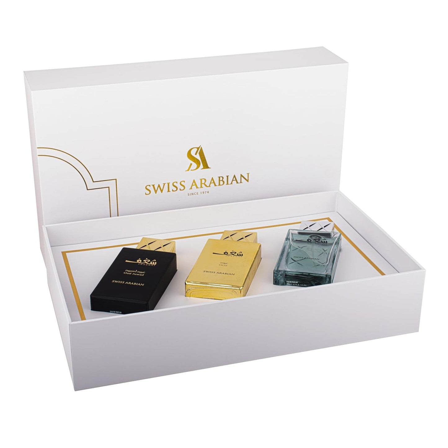 Swiss Arabian Shaghaf Collection - Arabian Perfume Gift Set for Women and Men - Includes Shaghaf Oud, Shaghaf Men and Shaghaf Oud Aswad - 3 pc - Medaid International