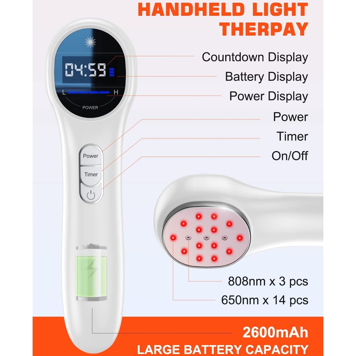 Holsn Red Light Therapy Infrared Light Tharepy, Red Light Device for Bodypain Relief, Joint, Muscle & Tissue 14 * 650nm + 3 * 808nm - Medaid International