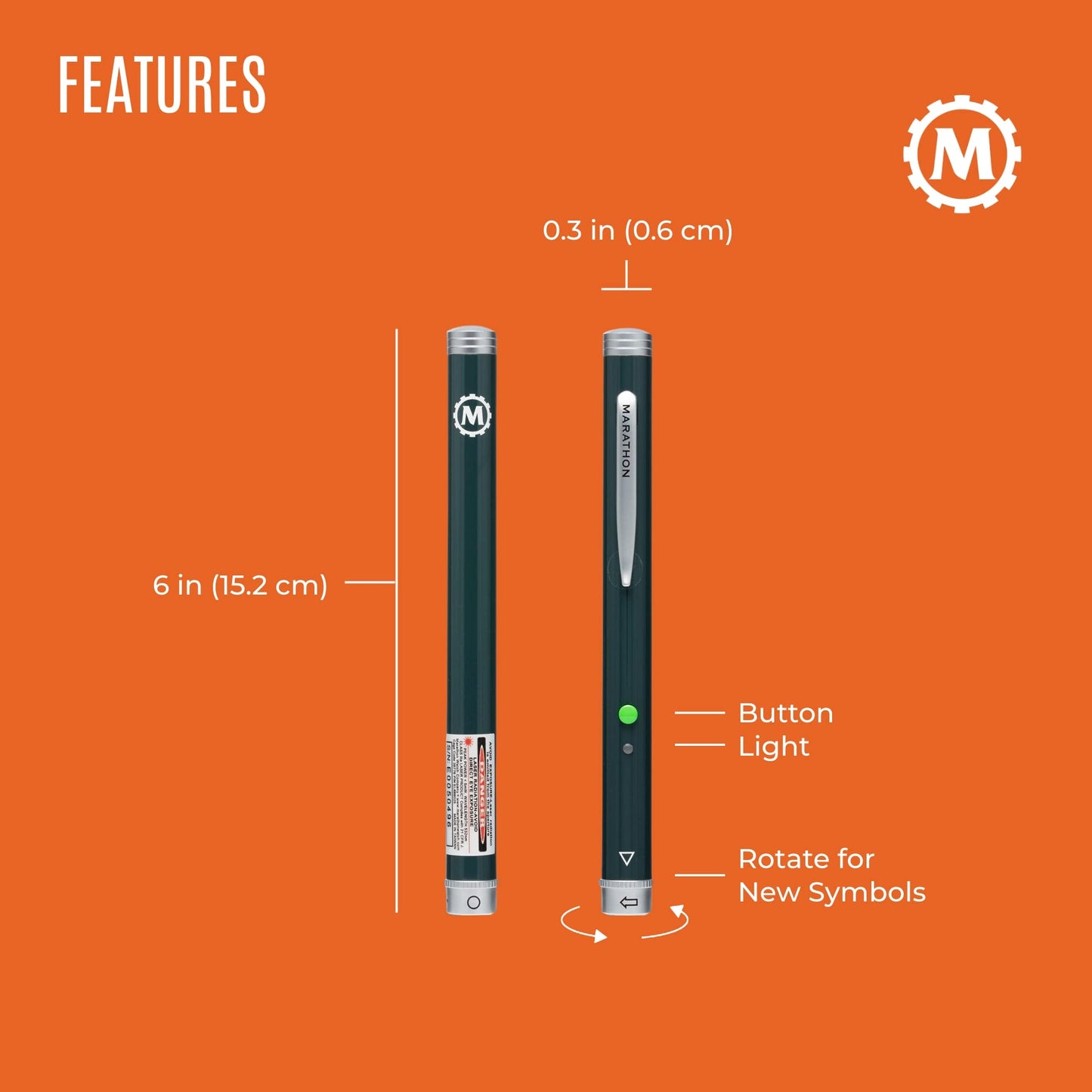 Marathon Multi Symbol Laser Pointer, Green - 20X Brighter Than Red Laser - 1 Mile Night-time Range & Visible in Broad Daylight - TAA Compliant - 4 Custom Pointers - Two AAA Batteries Included - Medaid International