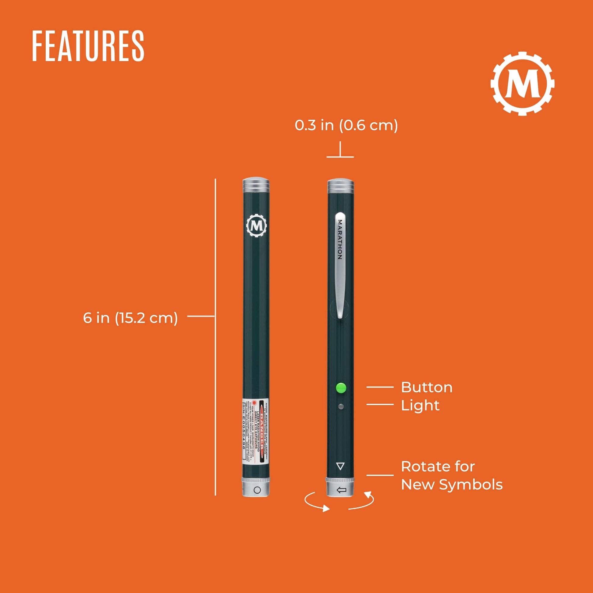 Marathon Multi Symbol Laser Pointer, Green - 20X Brighter Than Red Laser - 1 Mile Night-time Range & Visible in Broad Daylight - TAA Compliant - 4 Custom Pointers - Two AAA Batteries Included - Medaid International
