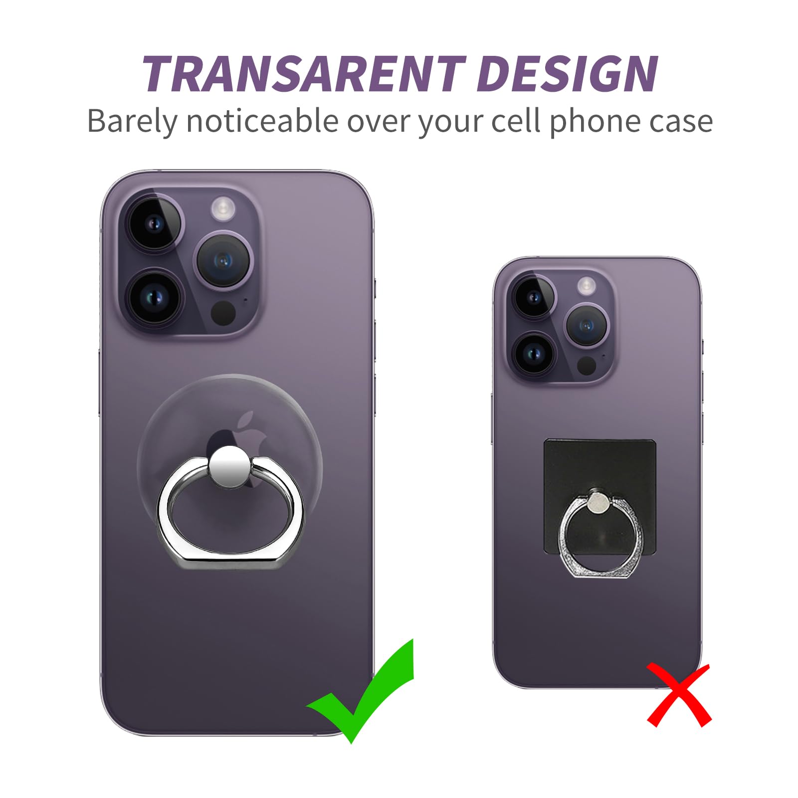 Jsoerpay Cell Phone Ring Holder, Transparent Ring Holder 360°Rotation Finger Ring Stand, Clear Cell Phone Kickstand Compatible with Most of Phones, Tablet and Case, (2Silver+1Black+1Rose Gold) - Medaid International