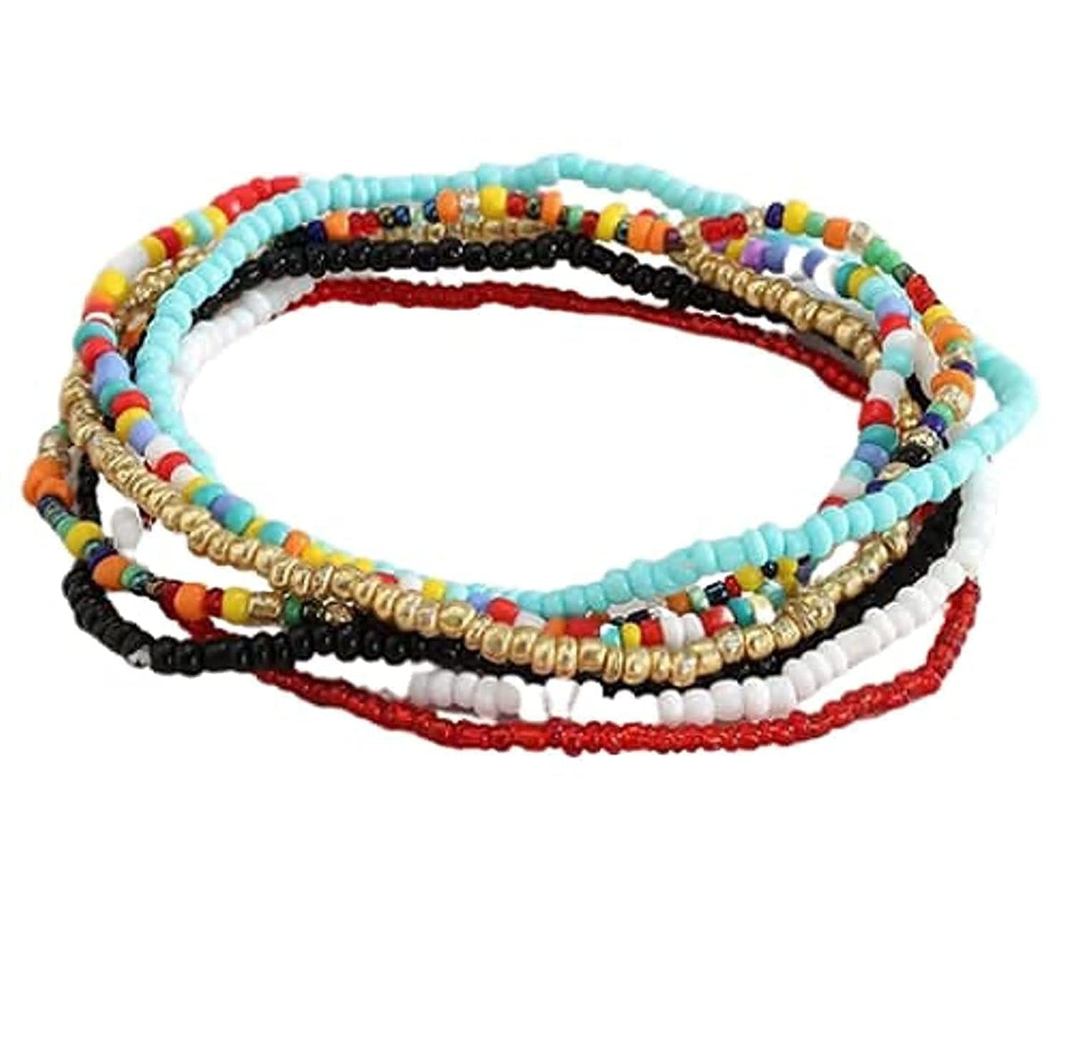 TERRIFI Multilayered Women Anklets, Beaded Elastic Foot Hand Chain Jewelry, Boho Colorful Ankle Bracelet Set (7Pcs)