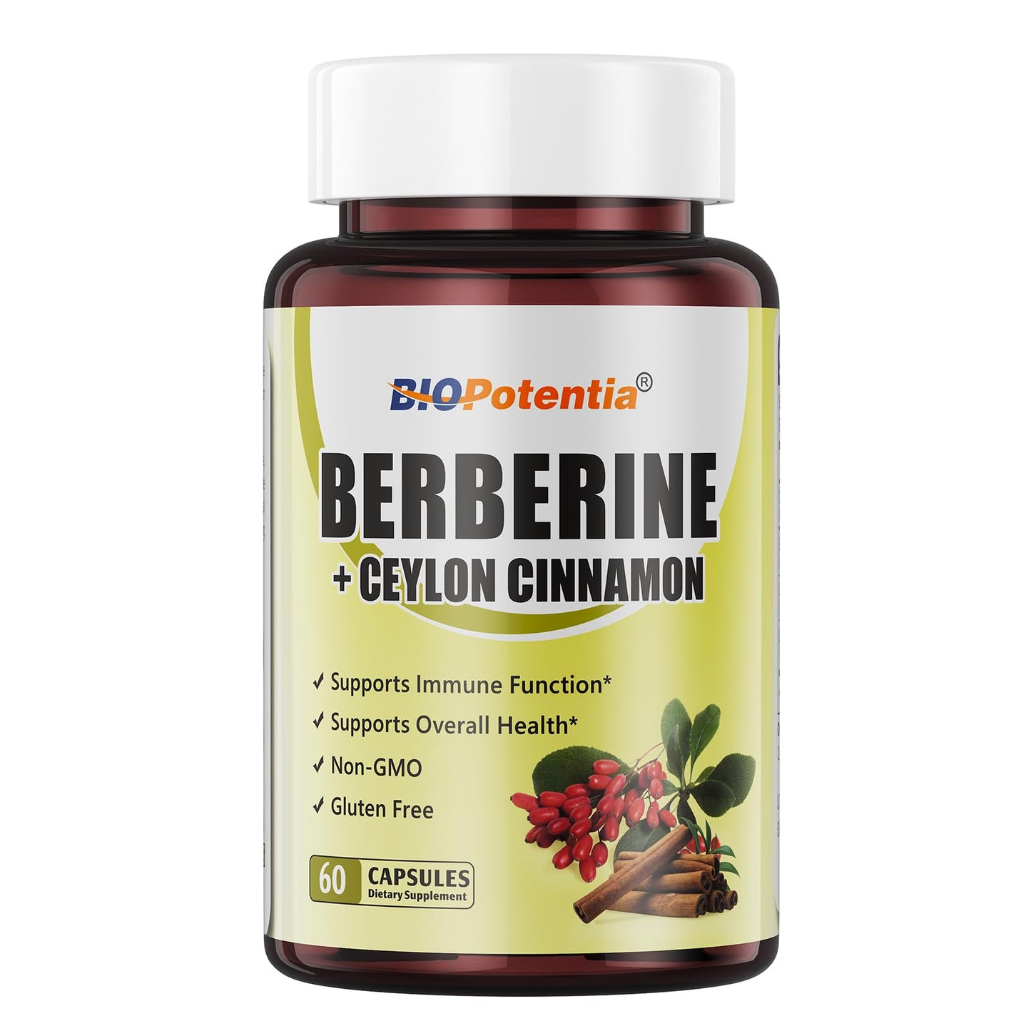 BIO POTENTIA Berberine Supplement - Berberine 500mg with Ceylon Cinnamon, Enhanced Absorption Fomula for Immune System & Metabolic Support Supplement | Non-GMO - 60 Capsules - Medaid International