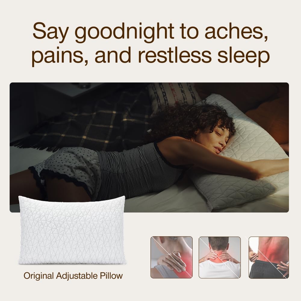 Coop Home Goods Original Adjustable Pillow, Queen Size Bed Pillows for Sleeping, Cross Cut Memory Foam Pillows - Medium Firm Back, Stomach and Side Sleeper Pillow, CertiPUR-US/GREENGUARD Gold - Medaid International
