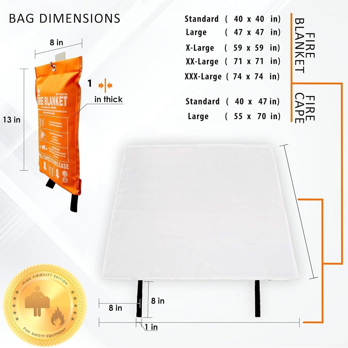 Fire Blanket -Certified 1500F Extra Thick, Glow In The Dark Fireproof Emergency Supplies. 500gsm, 0.5mm Thick Fire Blankets Emergency For Home. 1pc Fire Safety Emergency Blanket 47"x47" By Supa Ant
