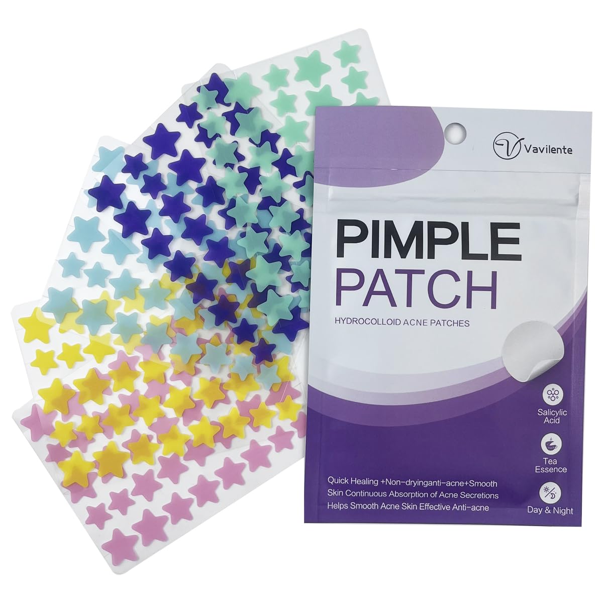 Vavilente Pimple Patches for Face Zit Dots,Hydrocolloid Pimple Patch Star with Tea Tree Oil Acne Patches Invisible,Star Face,Cute Acne Patch-Day and Night Use(200 Count) - Medaid International