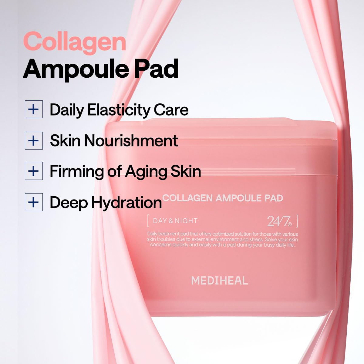 MEDIHEAL Toner Pads [Collagen] - Ampoule Toner Pad with Collagen & Ceramide - Skin Firming & Restore Elasticity & Deep Hydration - Tighten Wrinkles & Lines - Vegan Moisturizing Fabric (100 Count) - Medaid International
