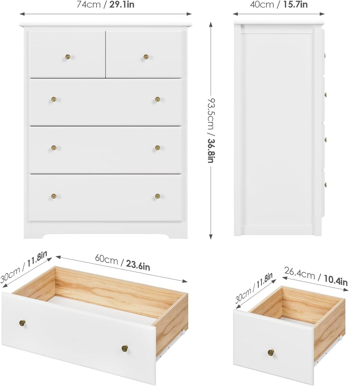 Wooden 5 Drawers Cabinet