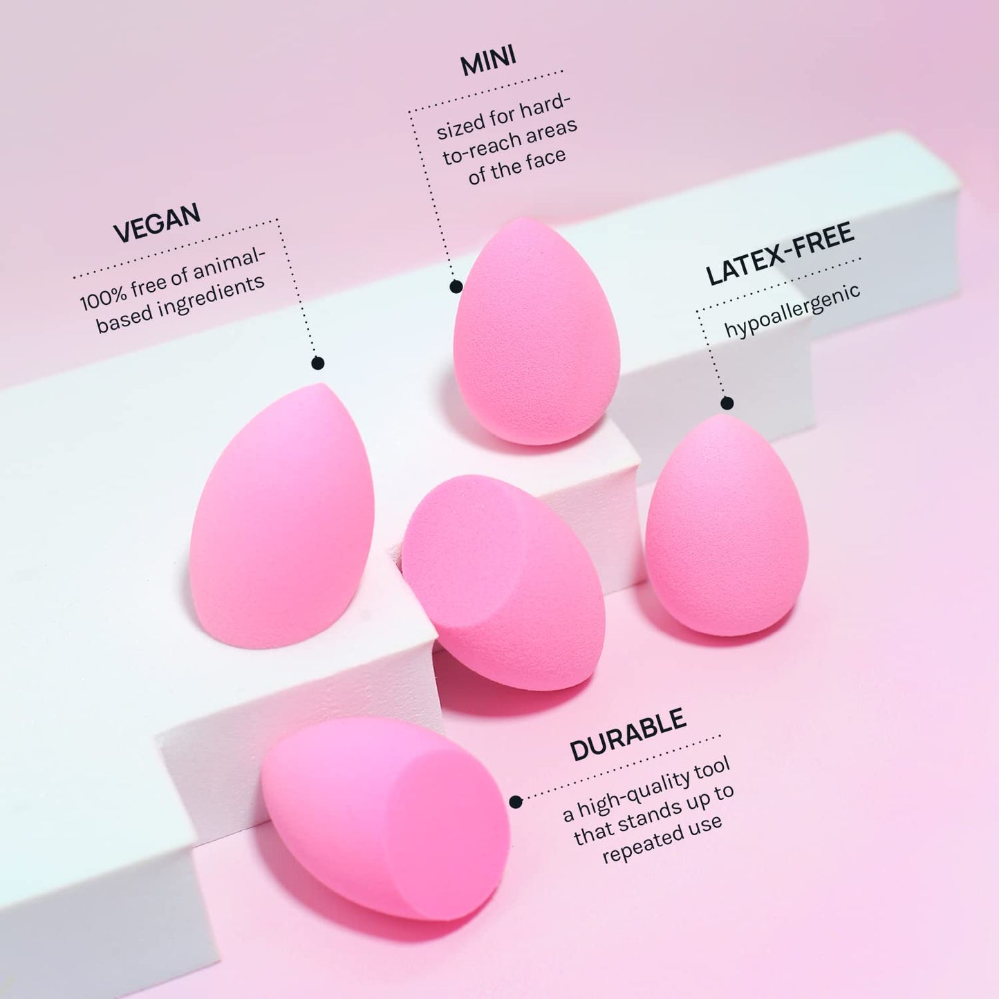 AOA STUDIO Collection MiNi Makeup Sponge Set Blender Latex Free and High-definition of 6 For Powder Cream Liquid, Super Soft Wonder Beauty Cosmetic 3 Tear Drop + Beveled Shape (Pink) - Medaid International