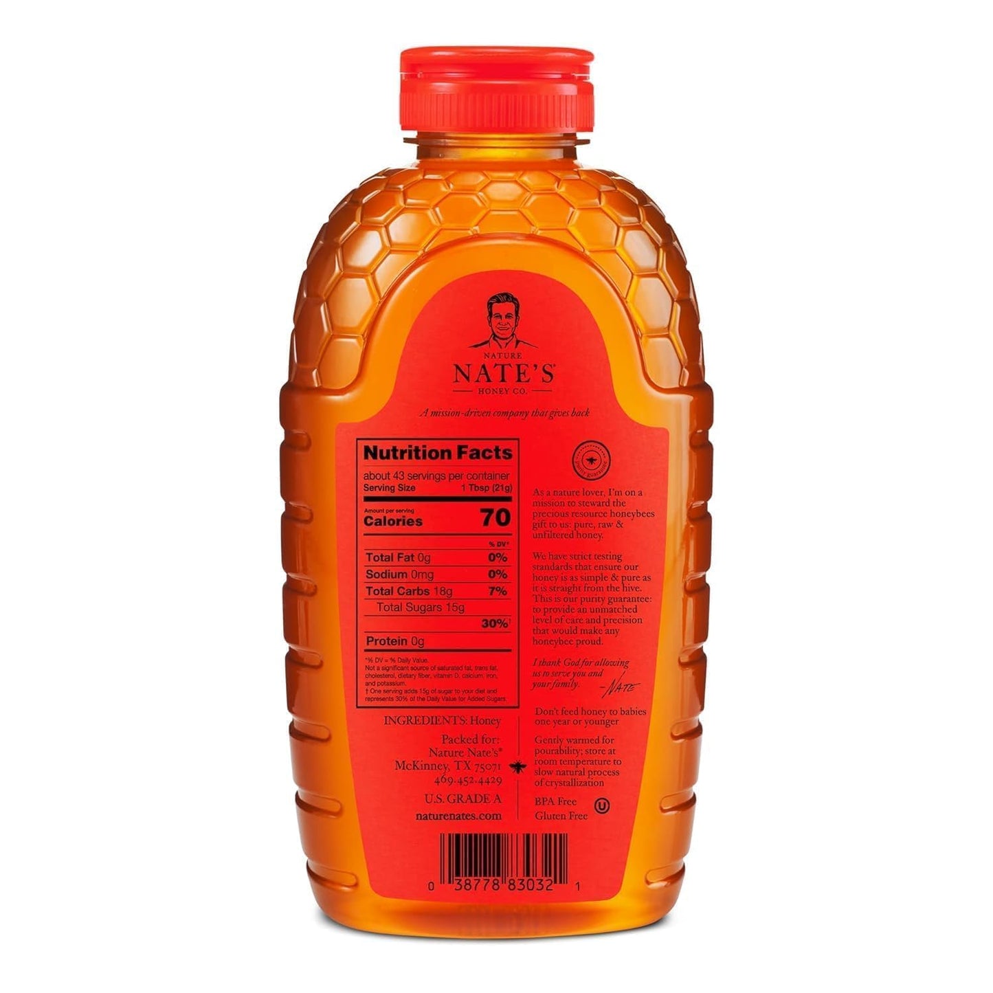 Nate's 100% Pure, Raw & Unfiltered Honey - Award-Winning Taste, 32oz. Squeeze Bottle - Medaid International