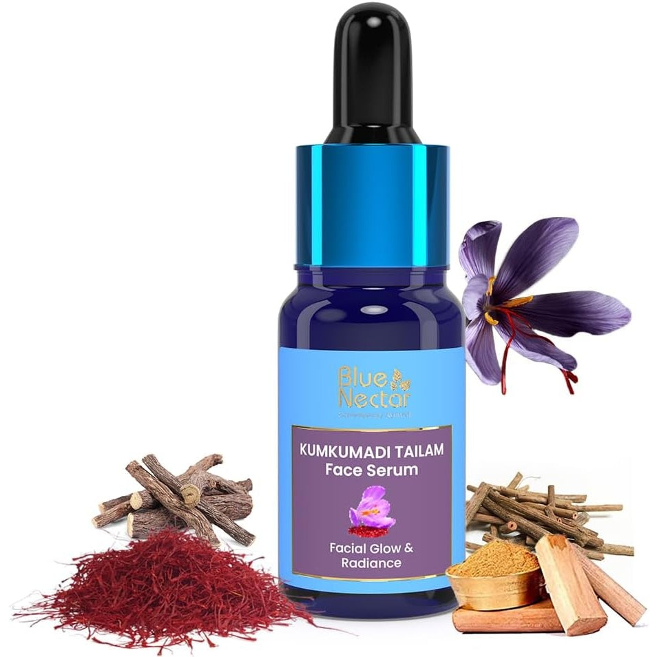 Blue Nectar Kumkumadi Tailam Face Serum with Pure Saffron Oil, Ayurvedic Kumkumadi Face Oil for Glowing Skin, Natural Serum for Face Glowing, Anti Aging Serum for use as Moisturizer for Face 10ml - Medaid International