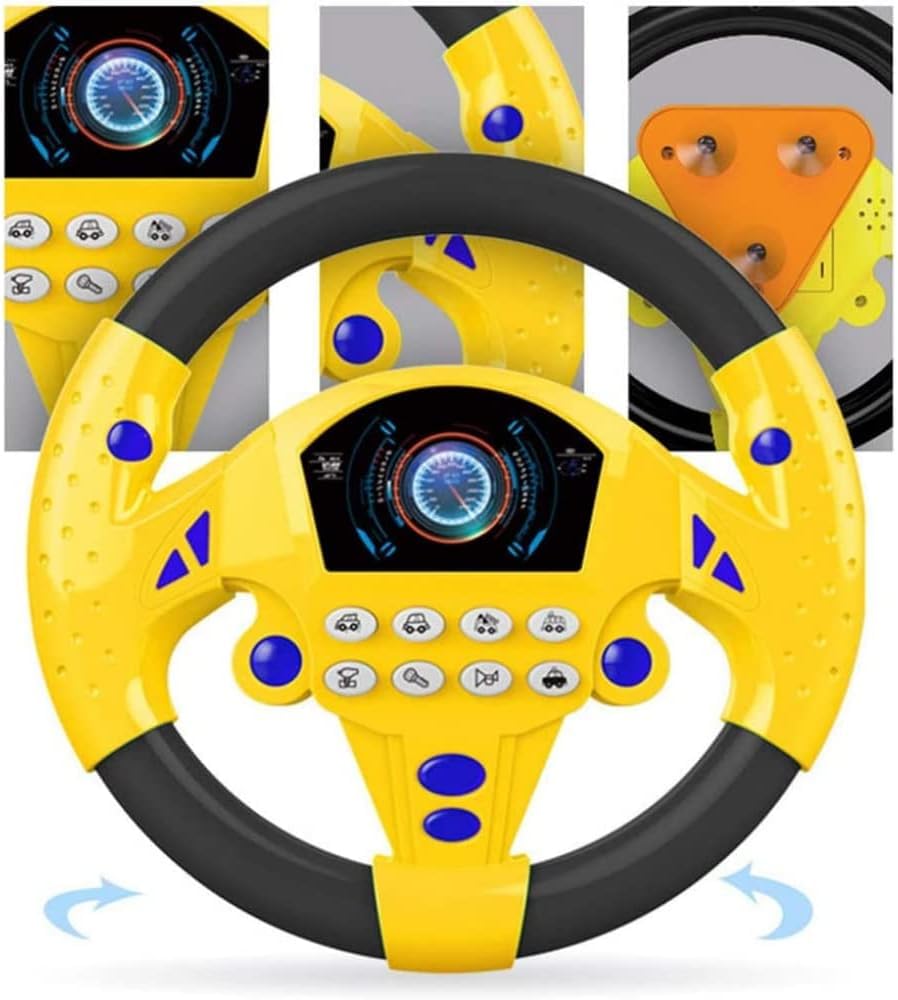 AMERTEER Steering Wheel Toy for Kids - Interactive Driving Toy with Lights, Music, Horn, Buttons, Suction Base & Portable Design - Pretend Play Car Toy for Toddlers Boys & Girls Ages 3-6