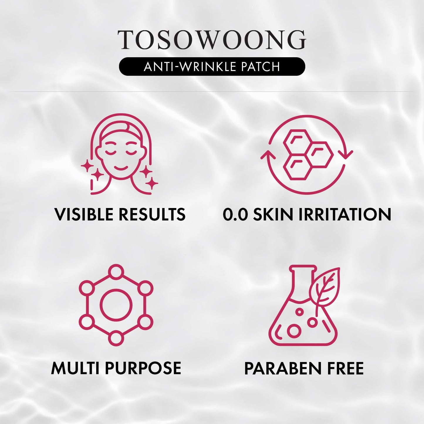 TOSOWOONG Anti-Wrinkle Patch with Hydrolyzed Collagen, Forehead & Eye & Smile Line Wrinkle Patches, Anti-Wrinkle Tape, K-Beauty Overnight Under Eye Patches, Korean Skincare, 5ea (10patches X 5) - Medaid International