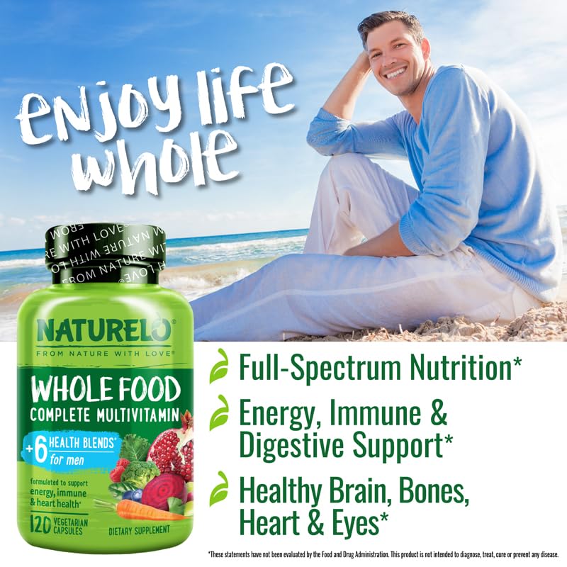 NATURELO Mens Multivitamins - Whole Food Multivitamin for Men with Vitamins, Minerals - 120 Vegetarian Capsules for Energy, Brain, Heart, Eye Health* - Medaid International