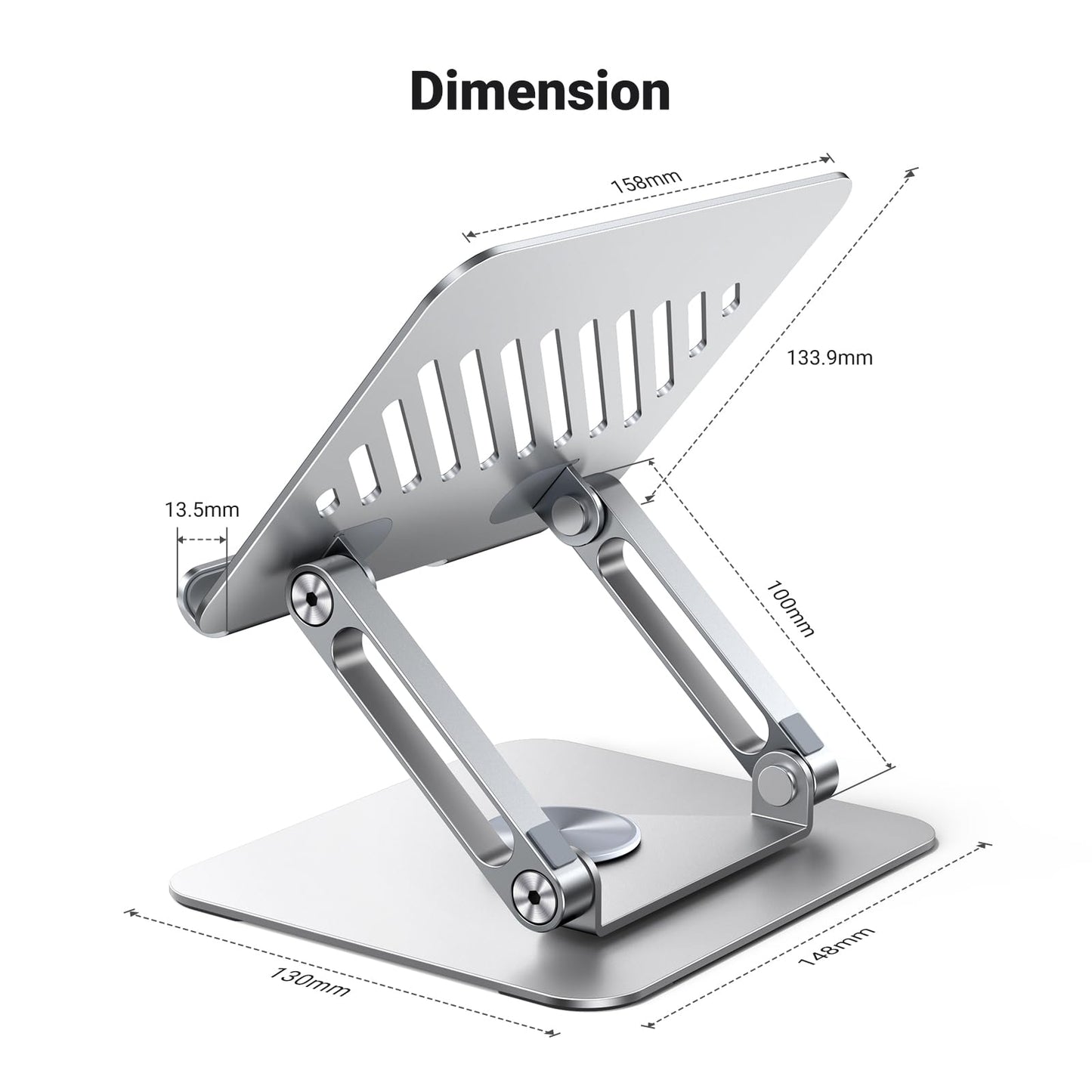 UGREEN Tablet Stand Holder for Desk with 360° Rotating Base Aluminum Dual Rod Support Adjustable Home Office Accessories Compatible with iPad Pro 13 12 11 Air Mini 5 4 3 Phone E-Reader Silver - Medaid International