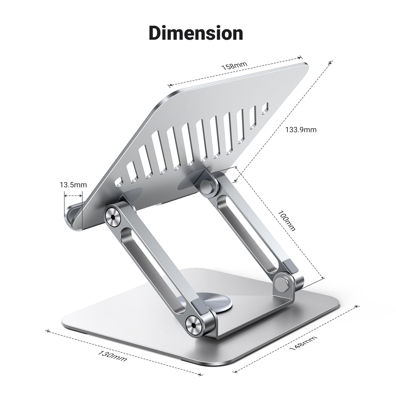 UGREEN Tablet Stand Holder for Desk with 360° Rotating Base Aluminum Dual Rod Support Adjustable Home Office Accessories Compatible with iPad Pro 13 12 11 Air Mini 5 4 3 Phone E-Reader Silver - Medaid International