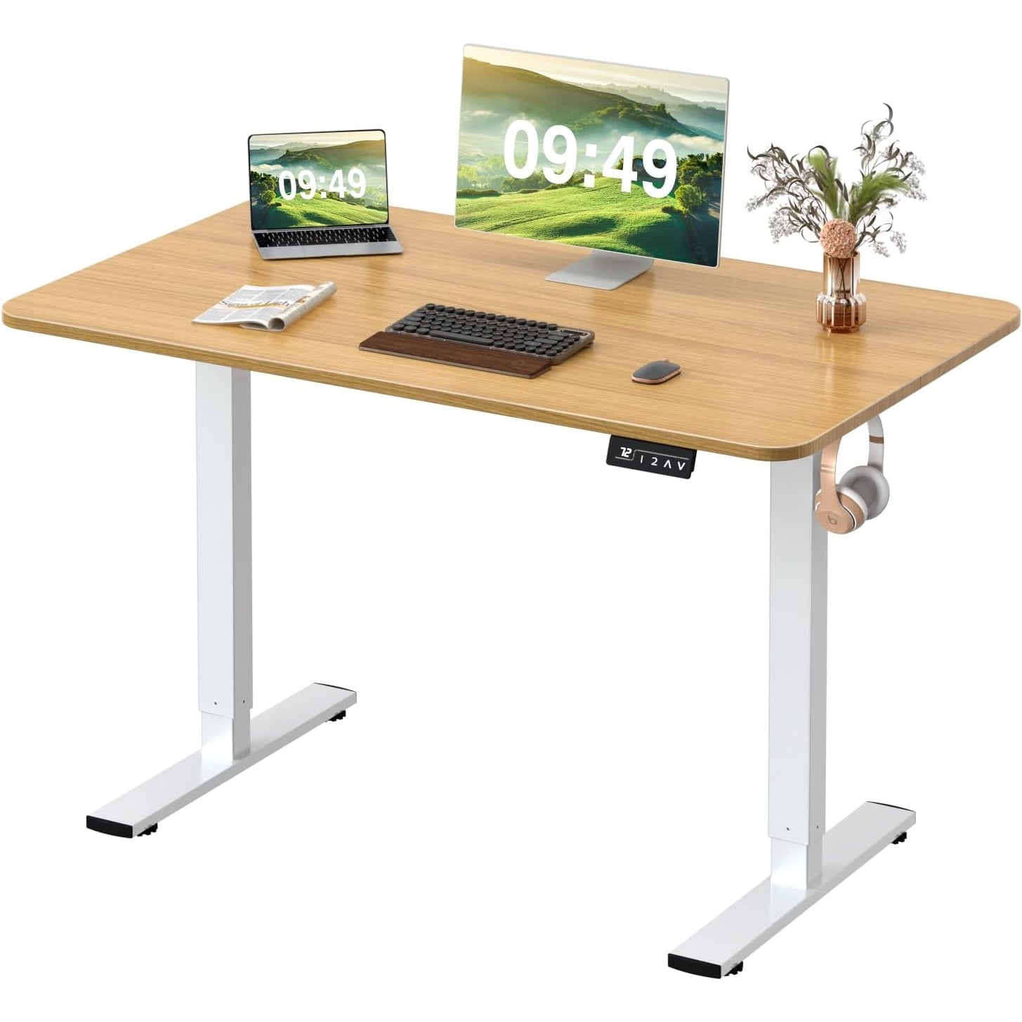 Furmax Electric Height Adjustable Standing Desk Large 55 x 24 Inches Sit Stand Up Desk Home Office Computer Desk Memory Preset with T-Shaped Metal Bracket, Black - Medaid International
