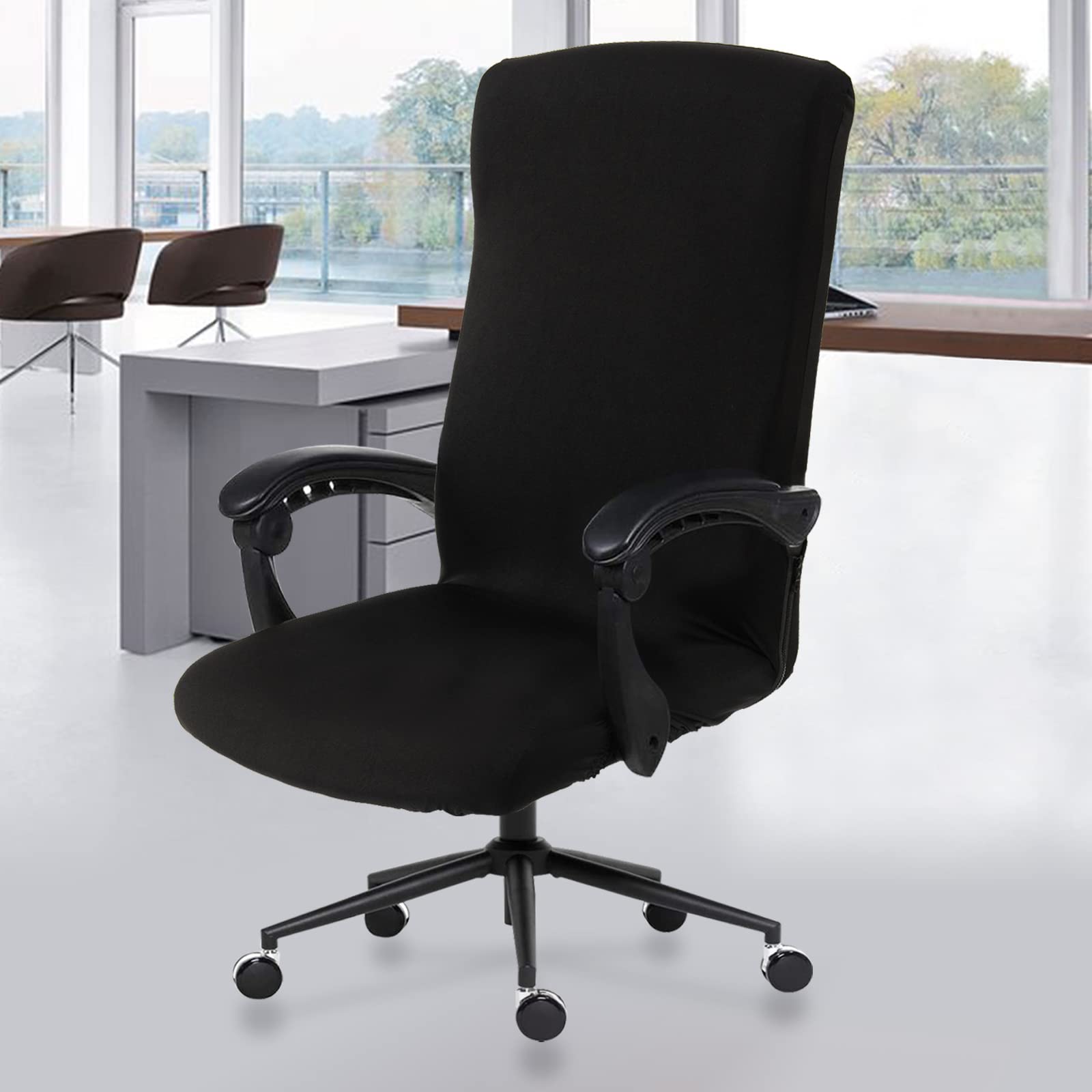 Water Resistant Stretch Computer Office Chair Cover with Durable Zipper Universal Washable Removable Spandex Rotating Boss Chair Slipcovers Anti-dust Soft Desk Chair Seat Protector for Dogs Cats Pets - Medaid International