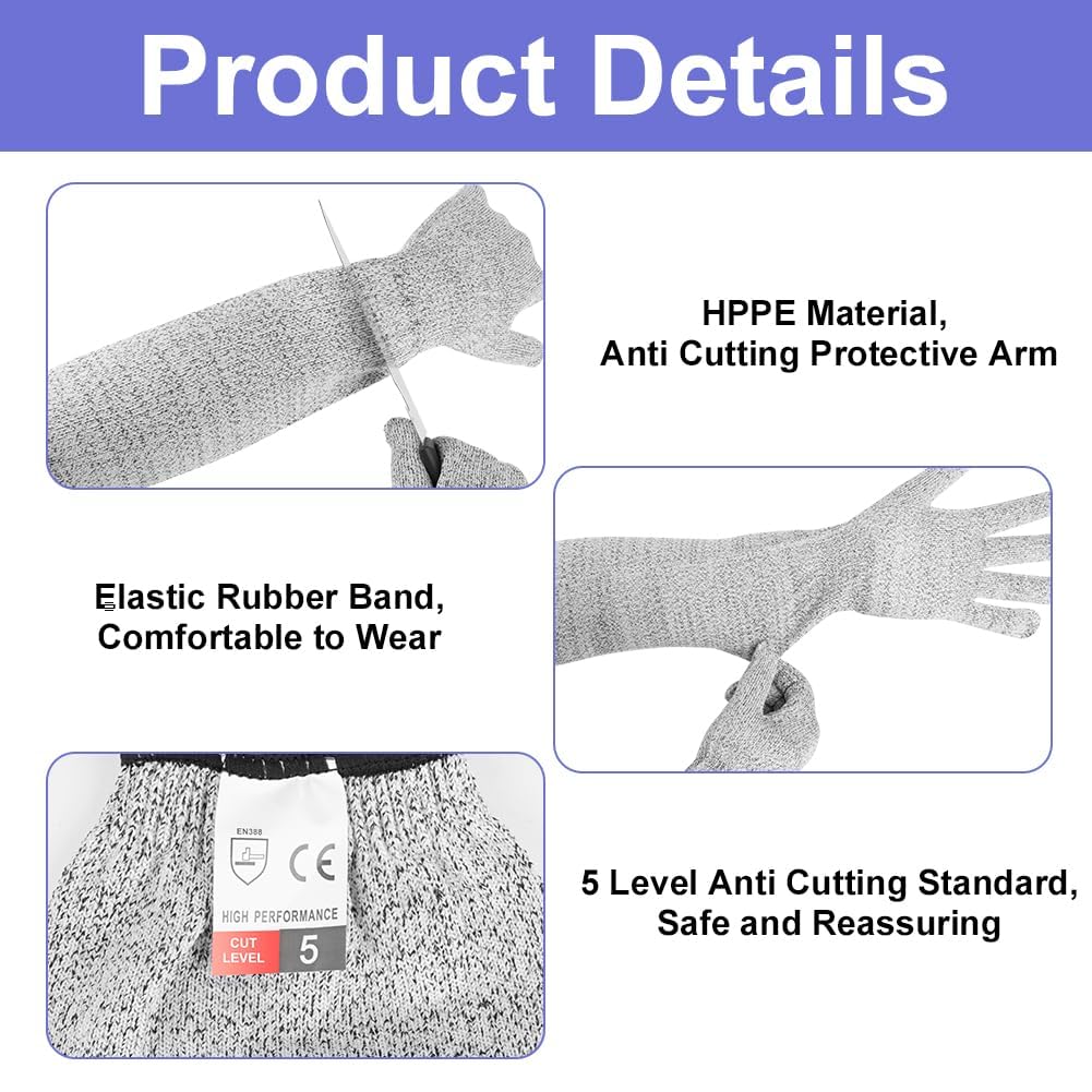 KASTWAVE Level 5 Cut Resistant Safety Gloves, Long Sleeve 45cm Protection for Kitchen and Heavy Duty Work, Food Grade Durable Gloves for Cooking, Gardening and DIY, Gray