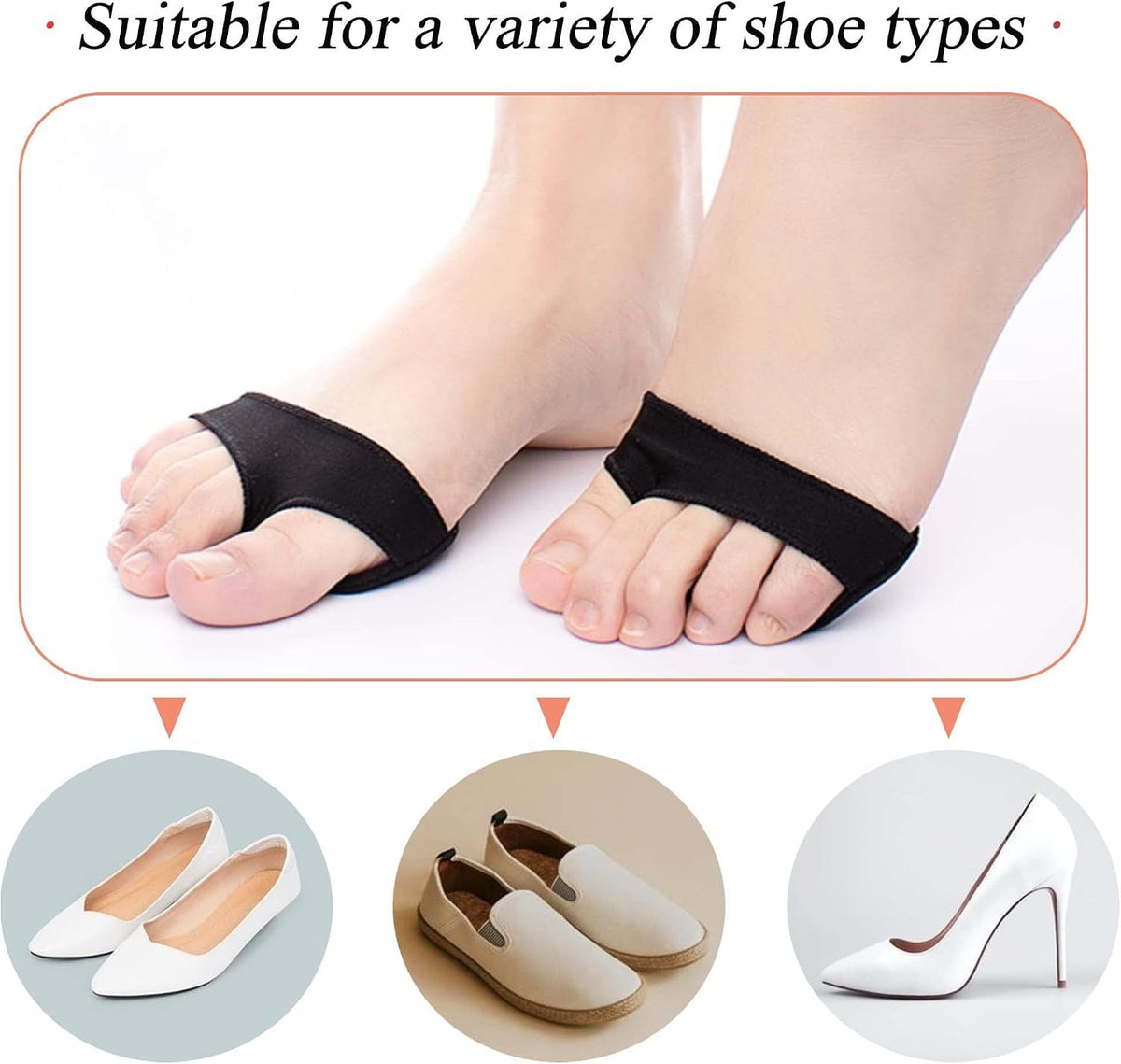 TERRIFI 2 Pairs Ball of Foot Cushions, Metatarsal Pads and Forefoot Cushioning Sleeves, Soft Gel Foot Cushions for Women and Men, Metatarsalgia Pain Relief, Callus Bunion Shoe Inserts, Size S