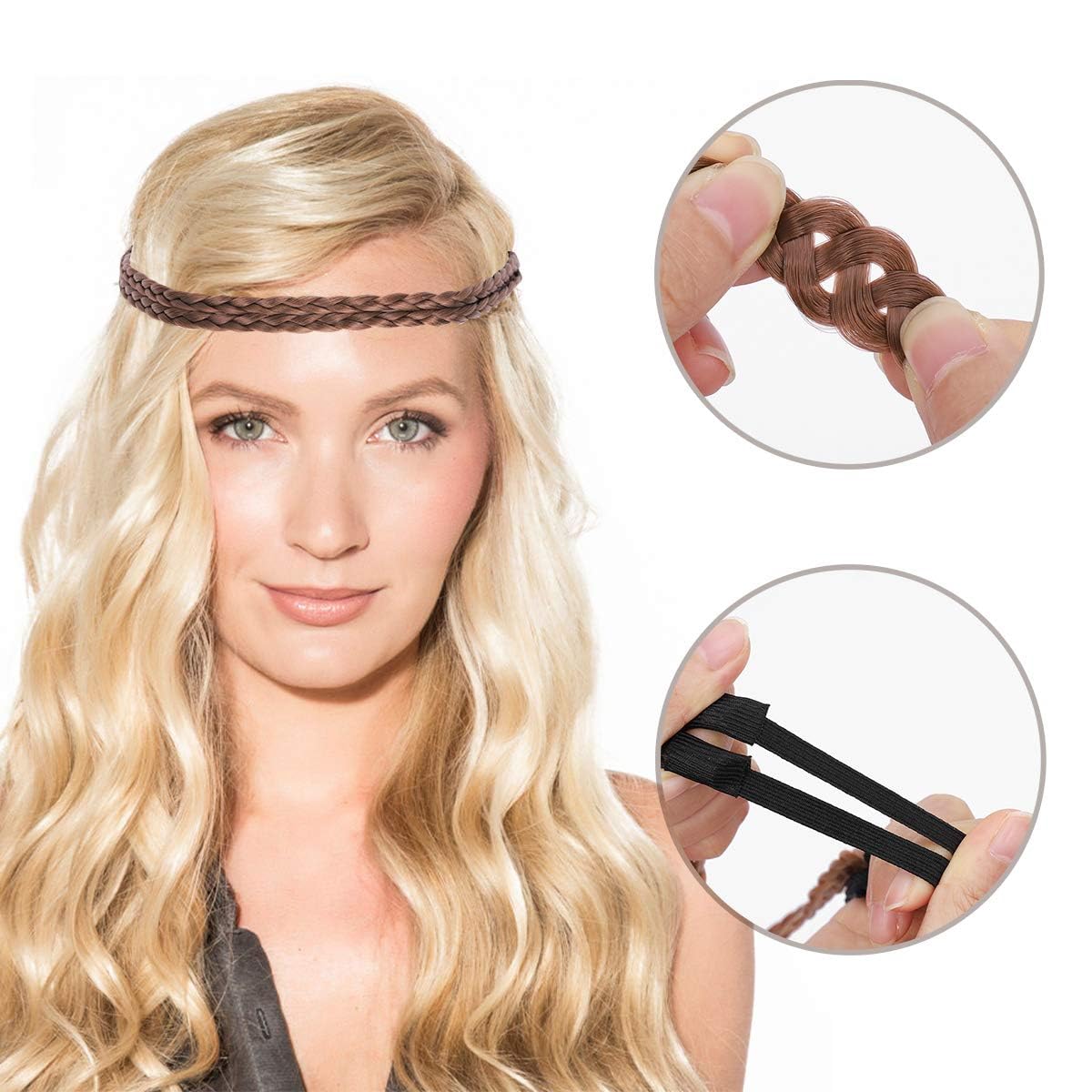 TERRIFI 4 Pcs Hand-Woven Hair Bands, Double Braided Twisted Hairbands, Braids Elastic Stretch Hairpiece, Boho Bohemian Style Hair Accessory, Suitable for Woman Girls