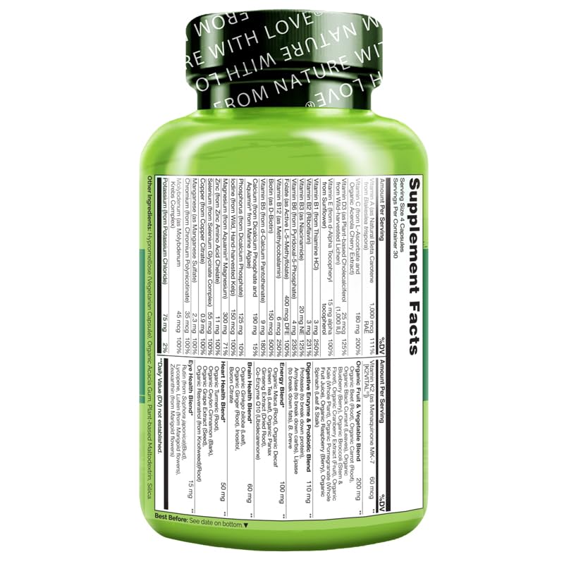 NATURELO Mens Multivitamins - Whole Food Multivitamin for Men with Vitamins, Minerals - 120 Vegetarian Capsules for Energy, Brain, Heart, Eye Health* - Medaid International
