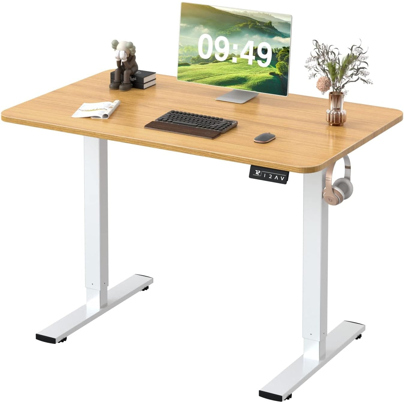 Furmax Electric Height Adjustable Standing Desk Large 55 x 24 Inches Sit Stand Up Desk Home Office Computer Desk Memory Preset with T-Shaped Metal Bracket, Black - Medaid International