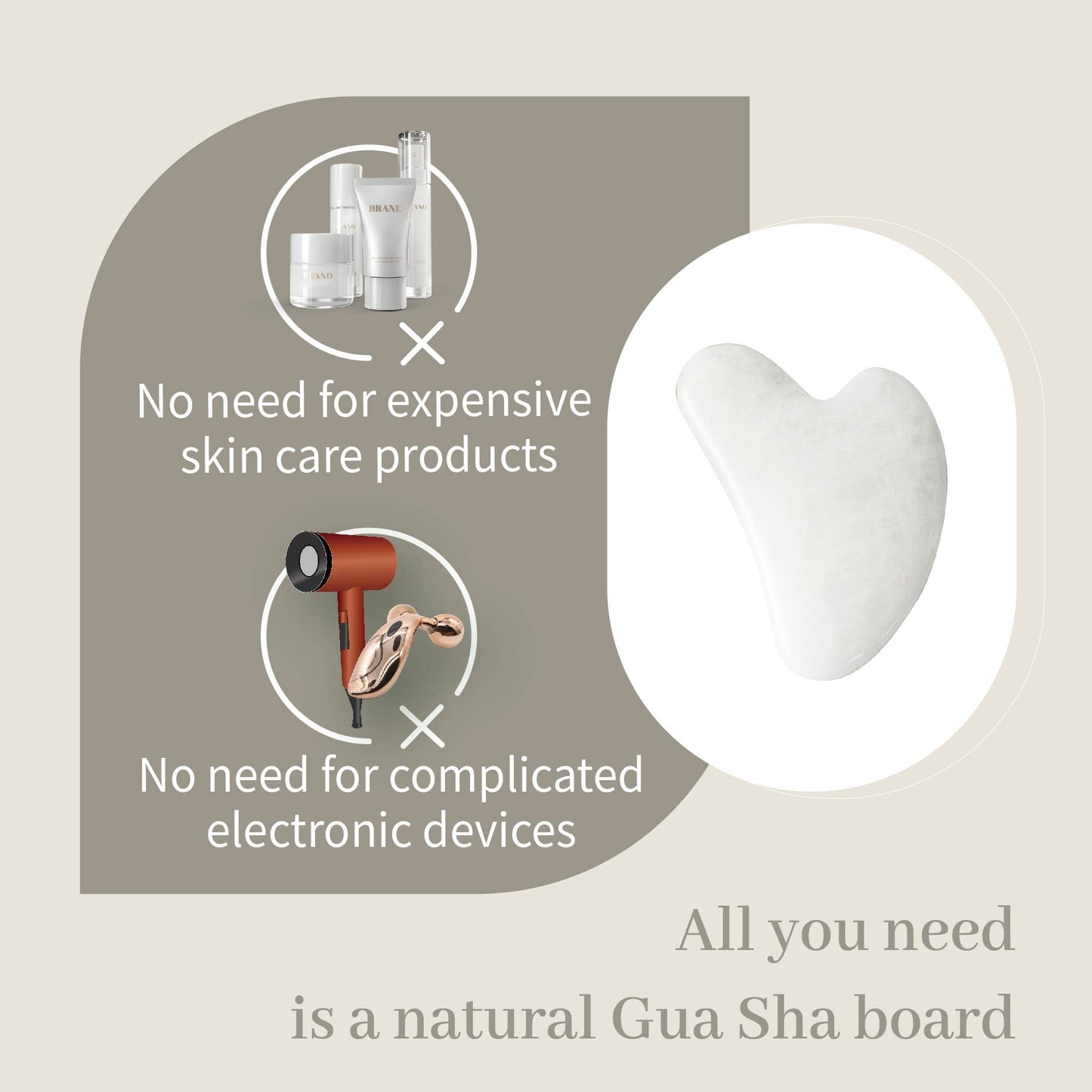 Rena Chris Gua Sha Facial Tools: Natural Jade Stone Guasha Tool for Face Acupuncture Therapy, Facial Massager for Jawline Sculpting and Puffiness Reducing (White) - Medaid International