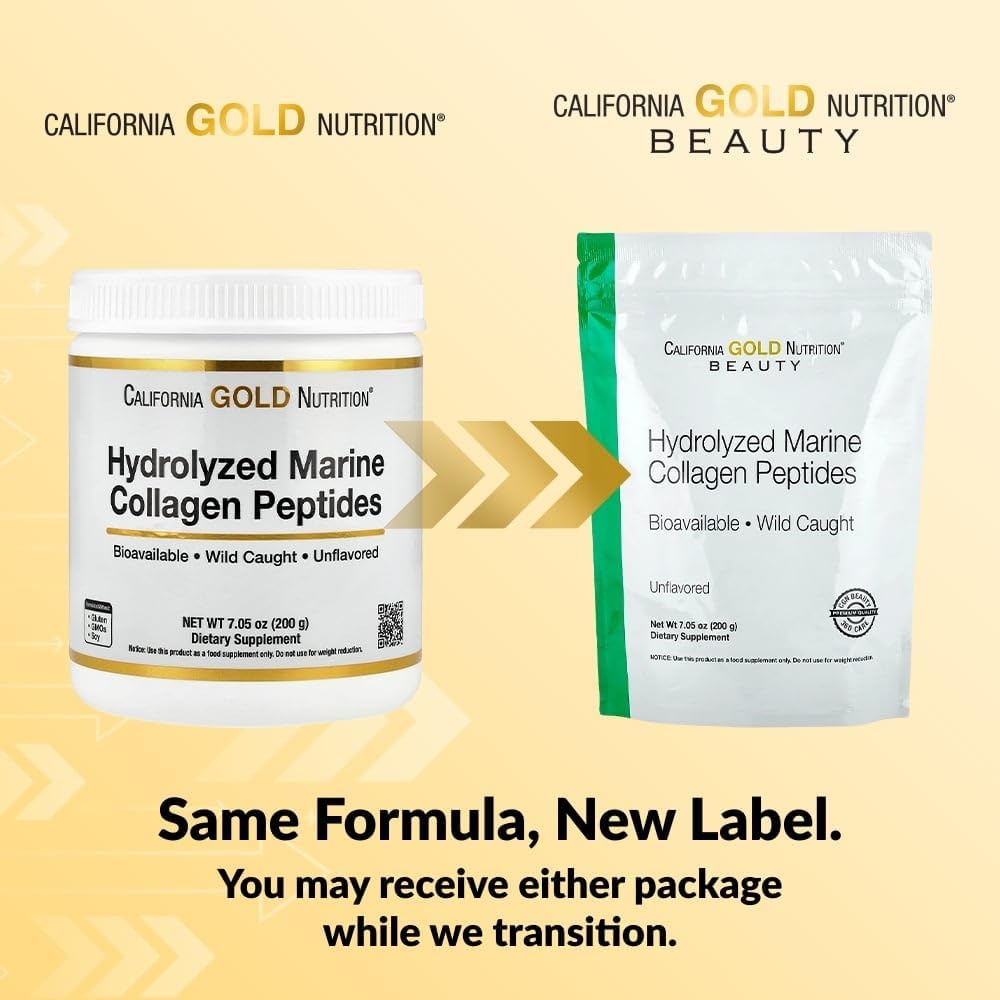 California Gold Nutrition Collagen Peptides Powder with Hyaluronic Acid, Support for Healthy Hair, Skin, Nails, Joints and Bones, Non-GMO, Gluten and Dairy Free, Unflavored, 7.05 oz (200 g)