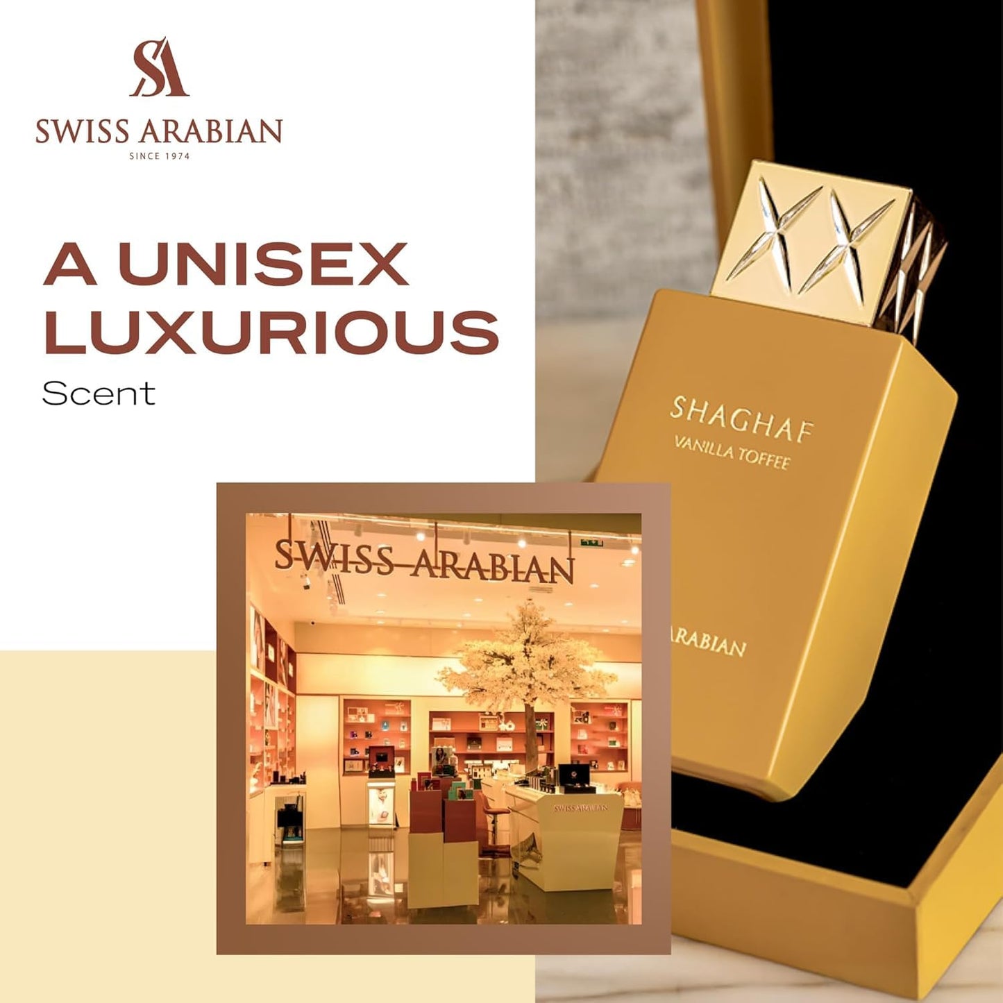 Swiss Arabian Shaghaf Vanilla Toffee - Arabian Perfume for Men and Women - Unisex Eau de Parfum - Dubai Long Lasting Perfume - Travel Size - 2.5 oz - Medaid International