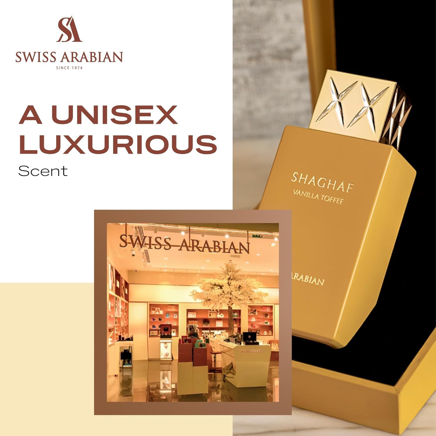 Swiss Arabian Shaghaf Vanilla Toffee - Arabian Perfume for Men and Women - Unisex Eau de Parfum - Dubai Long Lasting Perfume - Travel Size - 2.5 oz - Medaid International