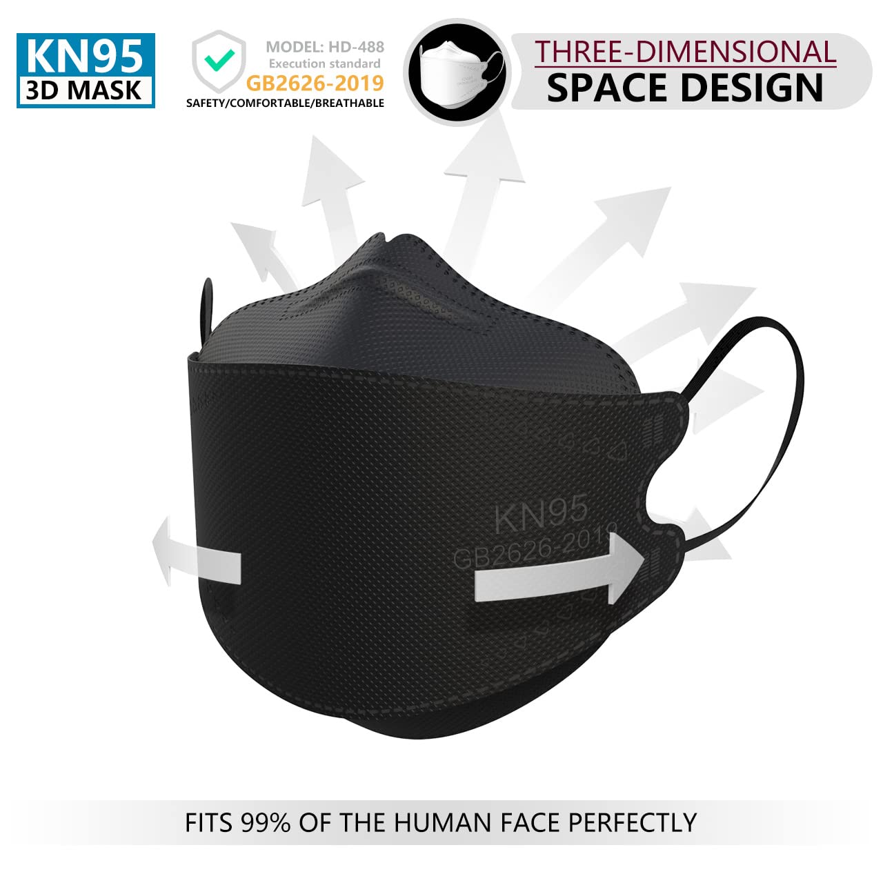 KIMARS KN95 Face Masks 50 Pack, Breathable Comfortable and Disposable KN95 Mask, Black - Medaid International